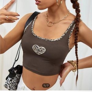 Shein leopard binding heart embroidery tank top